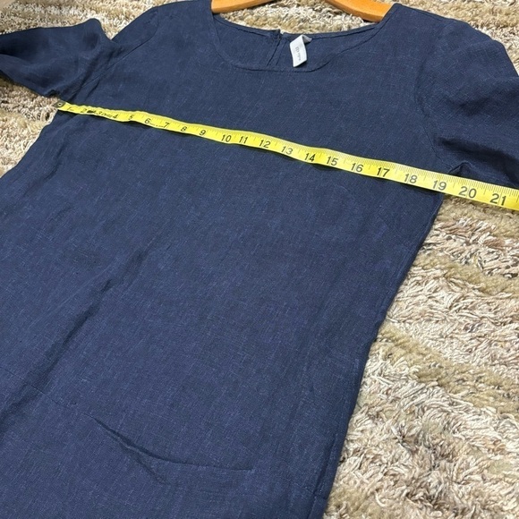 Studio 412 Linen Dress size small navy blue 3/4 sleeves pockets - Picture 9 of 10